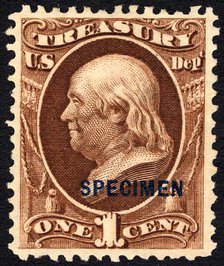 1c Franklin Treasury Department special printing single, 1875. Creator: Unknown.