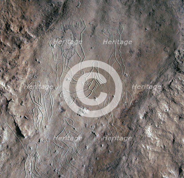 Incised neolithic drawings of a ritual dance. Artist: Unknown