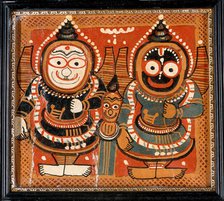 Balarama and Jagannath holding bows in their left hands, with Subhadra between them, c1880/1910. Creator: Unknown.
