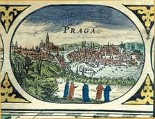 Prague, colored engraving from the book 'Le Theatre du monde' or 'Nouvel Atlas', 1645, created, p…