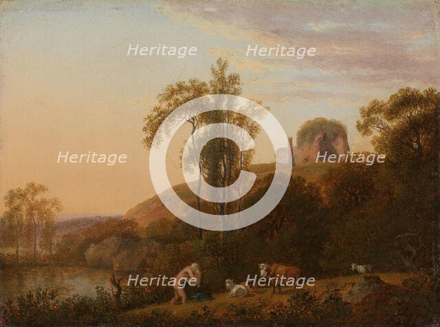 Italian Landscape with Ruins and bathing Woman, Before 1824. Creator: Johann Christian Klengel.