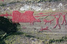 Hunting wild boars, Bronze Age rock carving, Himmelstalund, Norrköping, Östergötland, Sweden. Artist: Arne Broman