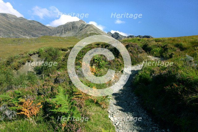 Path from Glen Brittle to Sgurr Alasdair, Cuillin Hills, Isle of Skye, Highland, Scotland.