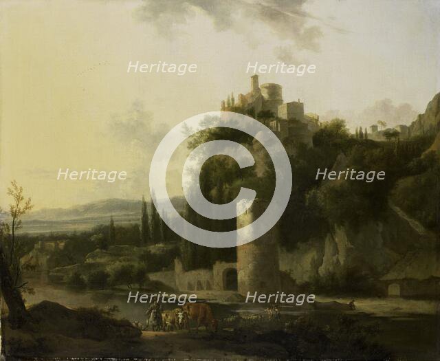 Italinate landscape with round tower, 1667. Creator: Frederik de Moucheron.