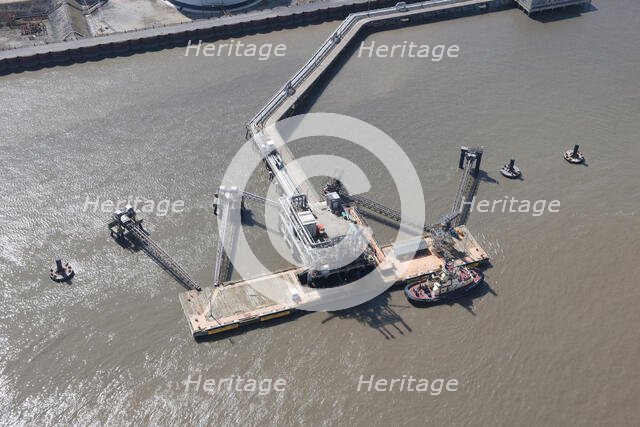 A floating stage on the River Mersey at Tranmere Oil Terminal, Wirral, 2015. Creator: Historic England.