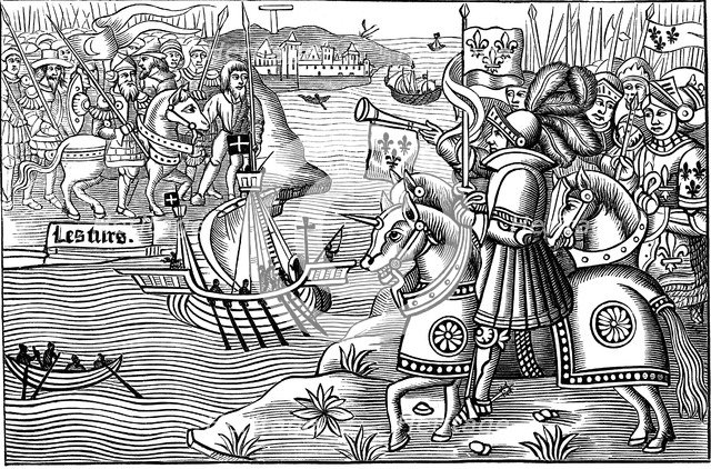 Louis IX of France disembarking at Carthage during the Eighth crusade, 1270 (1518). Artist: Unknown