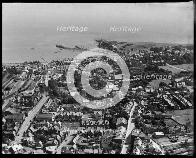 The town, looking towards the pier and Peveril Point, Swanage, 1937. Creator: Aeropictorial Ltd.
