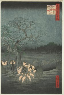 New Year’s Eve Fox Fires at the Changing Tree (Oji shozoku enoki omisoka no kitsunebi), fr..., 1857. Creator: Ando Hiroshige.