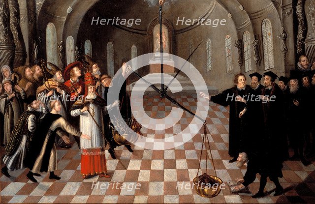 Weighing the religions. Artist: Anonymous  