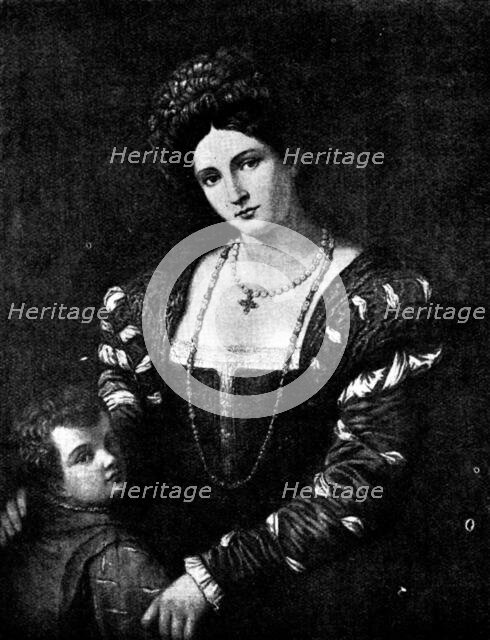 Venetian Art at the New Gallery: Portrait of Isabella d'Este and her Son - by Pordenone, 1895. Creator: Unknown.