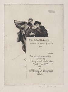 Invitation with vignette from "The First Born" (with text), 1887., 1887. Creator: Hubert von Herkomer.