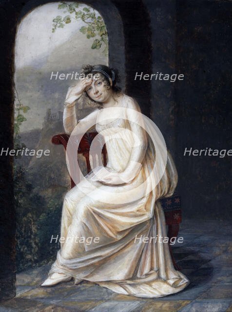 Full length portrait of a woman holding a letter, c1800. Creator: Antoine Berjon.