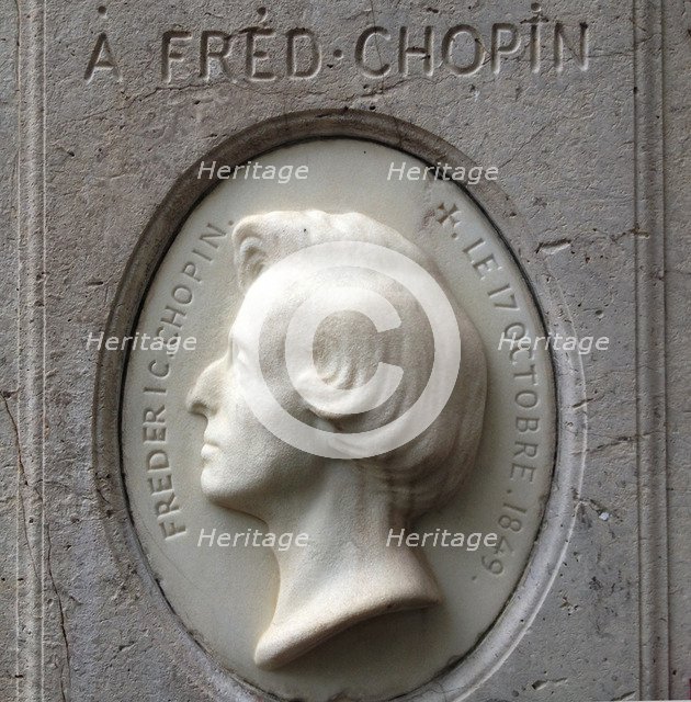 Portrait relief of Frédéric Chopin in the Père-Lachaise Cemetery, 1849.