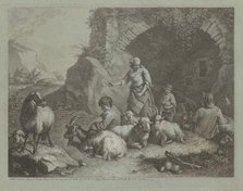 Woman, Shepherd Boys, and Sheep near an Arch, 1759/1782. Creator: Francesco Londonio.