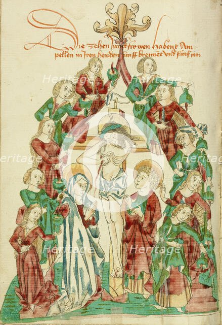 The Crucifixion with the Seven Wise and Seven Foolish Virgins, 1469. Creator: Unknown.