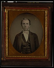Unidentified man, half-length portrait, facing front, ca. 1855. Creator: Francis Grice.