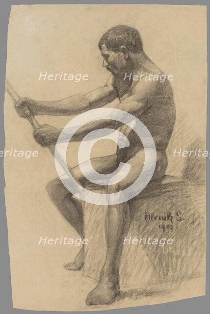 Study of a seated man with a stick, 1907. Creator: Emil Alexay-Olexák.