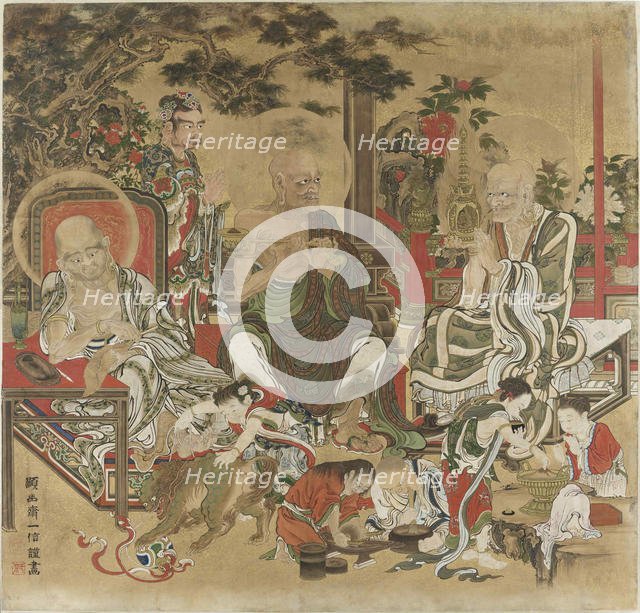The Sixteen Arhats (Juroku Rakan). Creator: Kazunobu, Kano (1816-1863).