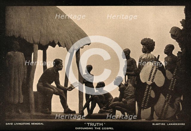 David Livingstone memorial in Blantyre; Livingstone reading the Bible..., c19th century. Creator: Unknown.