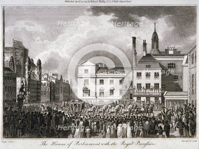 King George III processing through Old Palace Yard, Westminster, London, 1804. Artist: JR Thompson