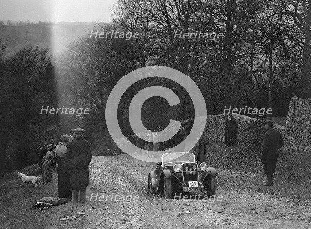 Singer of WDV Norman climbing Nailsworth Ladder, Sunbac Colmore Trial, Gloucestershire, 1934. Artist: Bill Brunell.