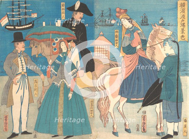 A View of the Wharves in Yokohama, 2nd month, 1861. Creator: Utagawa Yoshitora.