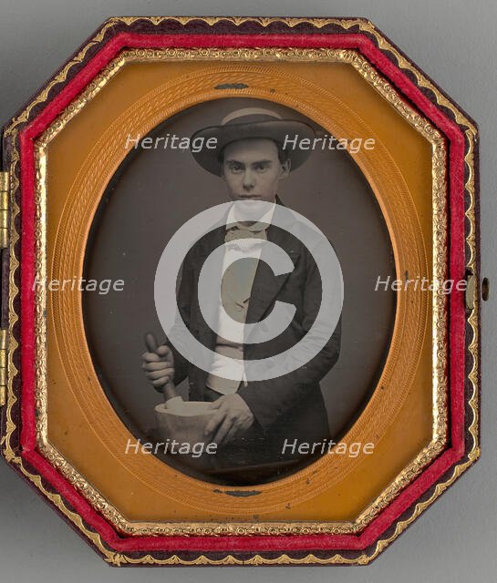 Untitled (Portrait of a Boy Holding a Mortar), 1858. Creator: Unknown.