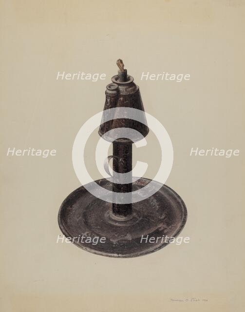 Whale Oil Lamp, 1938. Creator: Herman O. Stroh.
