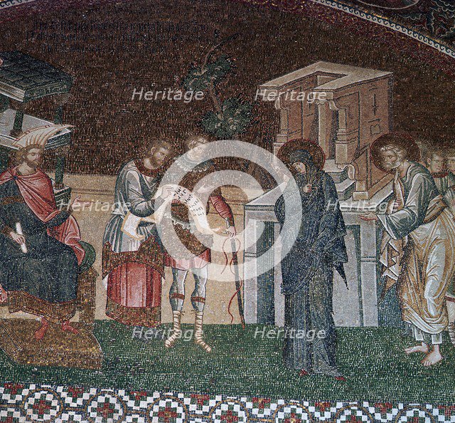 Religious depiction of the taking of the census for taxation, 14th century. Artist: Unknown