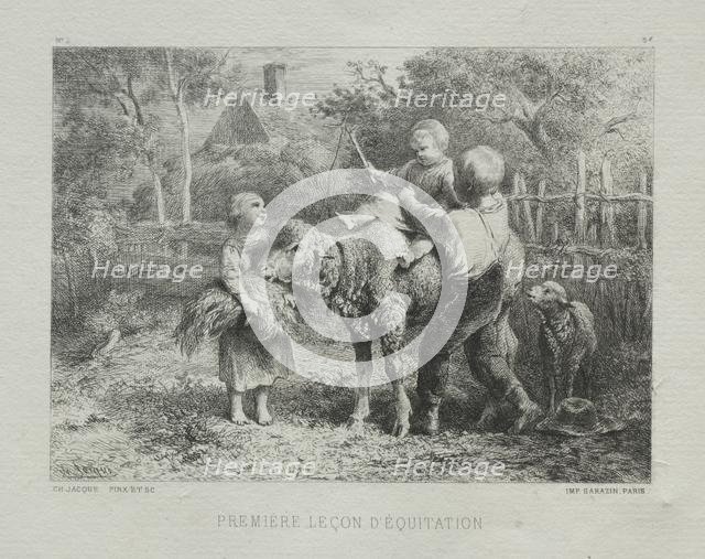 First Riding Lesson. Creator: Charles-Émile Jacque (French, 1813-1894).