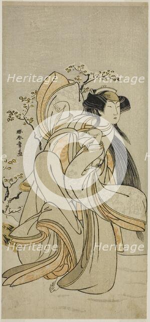 The Actor Iwai Hanshiro IV as Kojoro-gitsune of Hakata in the Play Hikitsurete Yagoe..., c. 1776. Creator: Shunsho.