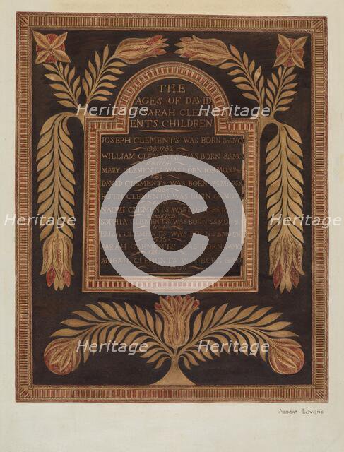 Birth Record, c. 1939. Creator: Albert J. Levone.