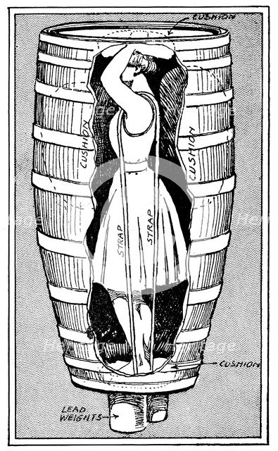 Diagram of Mrs Anne Edson Taylor in the barrel in which she plunged over the Niagara Falls, 1901. Artist: Unknown