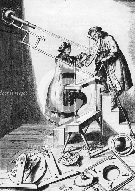 Observing a solar eclipse, 1673. Artist: Unknown