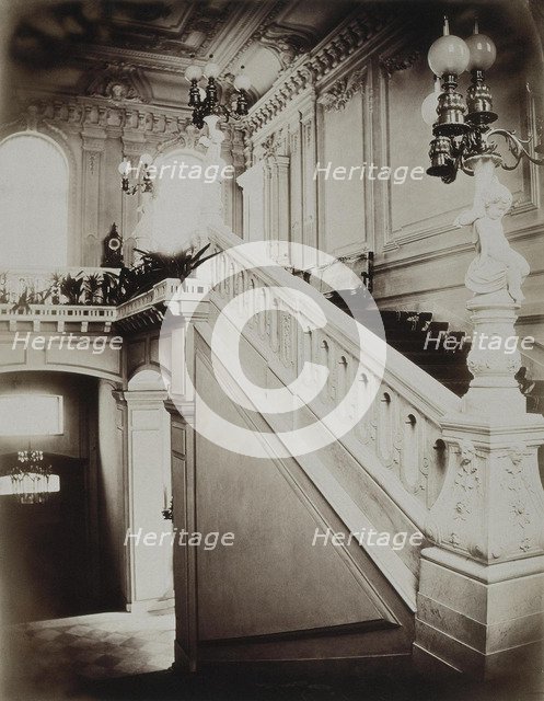 The Stroganov palace in Saint Petersburg. The grand staircase with lower vestibule, 1860s. Artist: Bianchi, Giovanni (1812-1893)