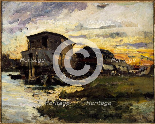 Laundry boat on the Seine, around Paris, c1880. Creator: Unknown.