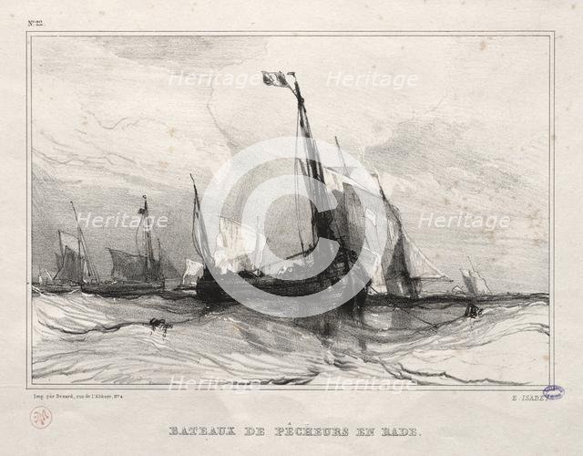 Fishing Boats at Anchor, 1836. Creator: Eugène Isabey (French, 1803-1886).