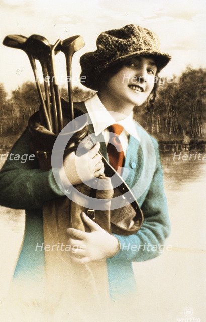 Woman golfer, postcard, c1910. Artist: Unknown