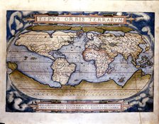 Theatrum Orbis Terrarum' of Abraham Ortelius, Amberes, 1574, world map 'Typus Orbis Terrarum'.