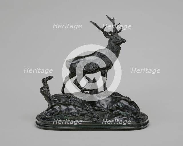 Stag, Doe, and Fawn, model n.d., cast c. 1845/1873. Creator: Antoine-Louis Barye.