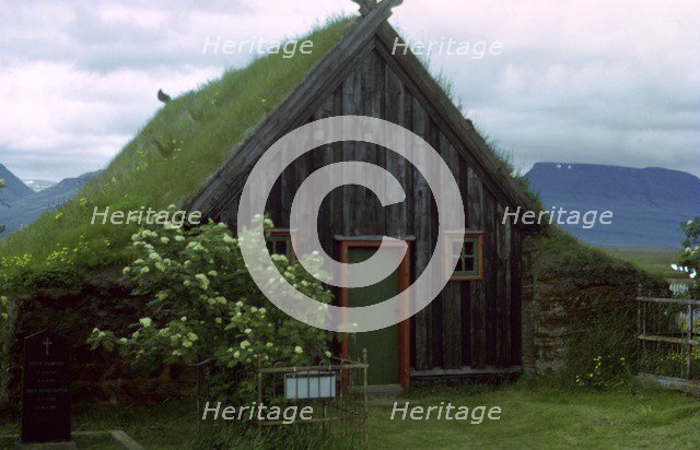 A turf church from the 1850s. Artist: Unknown