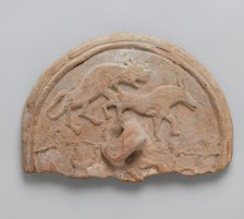 Lid with a Lion attacking a Bull, Iran, 12th century. Creator: Unknown.