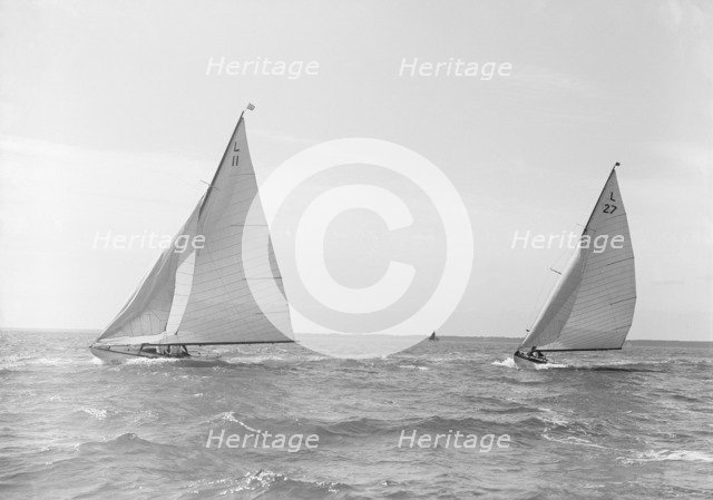 The 6 Metre class 'Wamba II' and 'Bubble', 1914. Creator: Kirk & Sons of Cowes.