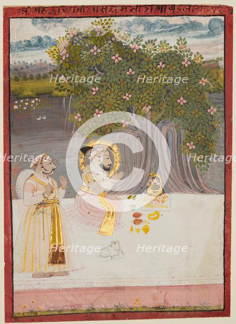 Rana Sangram Singh Worshipping a Linga under a Banyan Tree, c. 1712-15. Creator: Unknown.