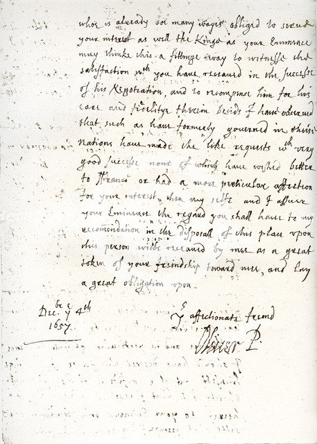 A letter by Oliver Cromwell to Cardinal Mazarin, 4 December 1657, (1899). Artist: Unknown
