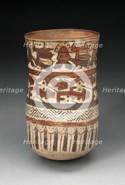 Beaker Depicting Rows of Abstract Patterns and Costumed Performers, 180 B.C./A.D. 500. Creator: Unknown.