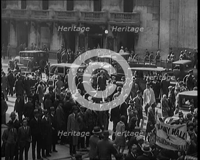 Unemployed People Gathering on the Streets , 1929. Creator: British Pathe Ltd.