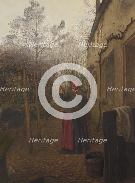 Woman Sweeping the Yard outside the Inn at Vaugirard, 1865. Creator: Leon Bonvin.