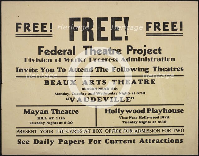 Theatre poster, Los Angeles, Los Angeles, [193-]. Creator: Unknown.