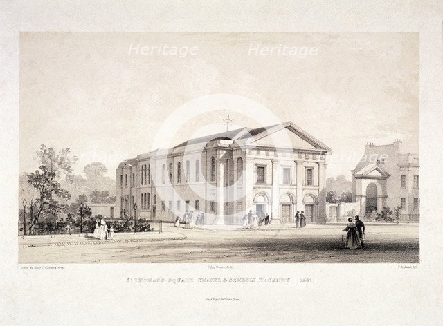 St Thomas Square chapel and schools, Hackney, London, 1841. Artist: F Ireland
